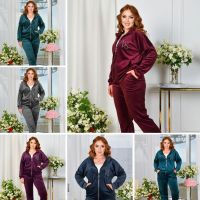 6655 # выбор цвета женский спортивный костюм (велюр, 3 ед, размеры полубатал: 48, 50, 52) выдача на следующий день фото