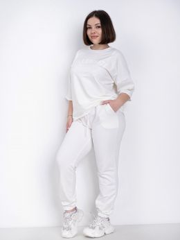 купить оптом джинсы 2651-10 белый женский спортивный костюм (5'TH AVENUE, турецкая двунитка, 4 ед. размеры батал: 50. 52. 54. 56) недорого