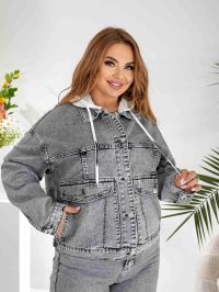 0341# серая женская джинсовая куртка (Liana, стрейч коттон, 6 ед, размеры батал: L-5XL) выдача на следующий день фото
