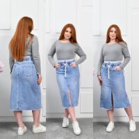 купить 0932 # голубая женская джинсовая юбка (Lady N, стрейч коттон, 6 ед, размеры батал: 31-38) выдача на следующий день оптом