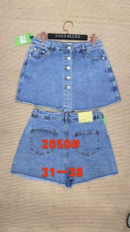 купить 2050 # голубые женские джинсовые шорты-юбка (LANLANIEE, стрейч, 6 ед. размеры батал: 31. 32. 33. 34. 36. 38) выдача на следующий оптом