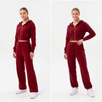 5817-52 бордовый женский спортивный костюм (коттон, с капюшоном, манжет на затяжке, 3 ед. размеры норма: S. M. L) фото