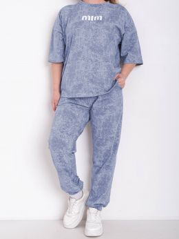 купить 0286-42 голубой женский спортивный костюм (футболка + штаны) (5'TH AVENUE, турецкая двунитка, 3 ед. размеры батал: 52. 54. 56) оптом