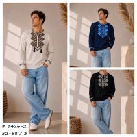 1426-2 #  выбор цвета мужской свитер вышиванка (хлопок, 3 ед, размеры полубатал: 52-58) выдача на следующий день фото