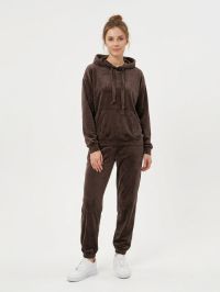 1530-12 коричневый женский спортивный костюм (YOLA. велюр, с капюшоном, 4 ед, размеры норма:S. M. L. XL) фото
