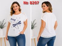 8207 # белая женская футболка (трикотаж, лен, 4 ед, размеры батал: 2XL-5XL) выдача на следующий день фото