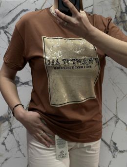 4658-9* коричневая женская футболка (коттон, 6 ед. размеры норма: S. M. L, дублируются) выдача на следующий день фото