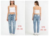 0578# голубые женские джинсы мом (стрейч коттон, 6 ед, размеры норма: 25-30) выдача на следующий день фото