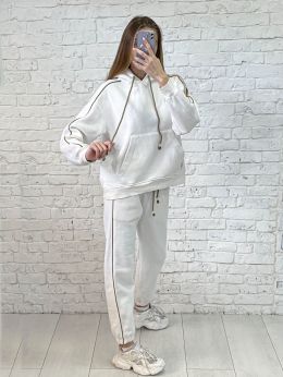 4087-10 белый женский теплый спортивный костюм (не кошлатится, турецкая трехнитка, флис, 4 ед. размеры норма: S. M. L. XL) фото
