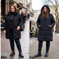8819-99 мікс моделей чорна жіноча тепла куртка та желетка (синтепон, капюшон, 2 од, розміри на бірці 52, 58, відповідають розмір фото
