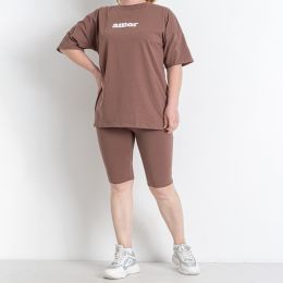 0141-15 коричневый женский спортивный костюм (футболка + велосипедки) (5'TH AVENUE, 3 ед. размеры полубатал: 48. 50. 52) фото