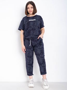купить 0277-12 темно-синий женский костюм двойка (футболка + штаны) (5'TH AVENUE, варка, турецкая двунитка, 3 ед. размеры батал: 54. 56 оптом