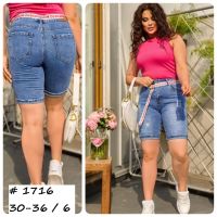 1716 # синие женские джинсовые шорты (Lady N, стрейч коттон, 6 ед, размеры батал: 30-36) выдача на следующий день фото