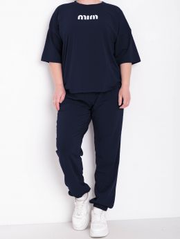 купить 0285-44 темно-синий женский спортивный костюм (футболка + штаны) (5'TH AVENUE, турецкая двунитка, 3 ед. размеры батал: 52. 54. 5 оптом