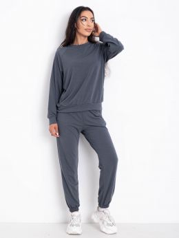 6645-63 серый женский спотивный костюм (двунитка, oversize, 3ед, размеры норма:S. M. M) фото