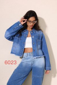 купить 6023 * голубая женская джинсовая куртка (6 ед. размеры норма: S-XL, повторяются) выдача на следующий день оптом