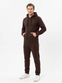8675-9 коричневый мужской спортивный костюм (трехнитка на флисе, манжет, кофта на змейке, с капюшоном, 3ед, размеры норма: 48, 5 фото