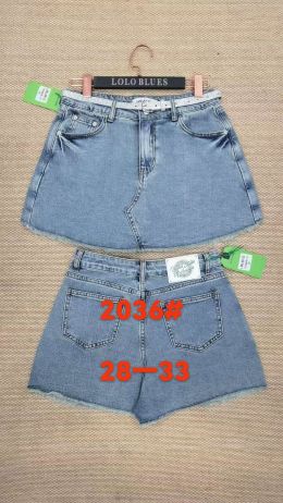купить 2036 # голубые женские джинсовые шорты-юбка (LANLANIEE, стрейч, 6 ед. размеры полубатал: 28. 29. 30. 31. 32. 33) выдача на следу оптом