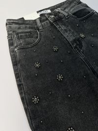 купить 7011   темно-серые женские стрейчевые джинсы New Jeans (6 ед, камни,  размеры норма: 25-30) оптом