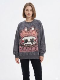 2319-6 серый женский свитшот (двухнитка, варка, принт+нашивка, 1 ед, универсальный размер норма : S/XL)