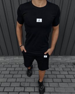 16222-1 черный мужской спортивный костюм (футболка + шорты) (YOLA, принт, 5 ед. размеры норма: M. L. XL. 2XL. 3XL) фото